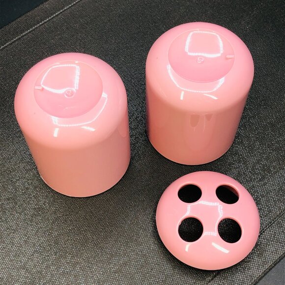 Vintage 80s TEA ROSE Dusty Pink Bathroom Accessory Set: Toothbrush Holder - Cup - Picture 5 of 8